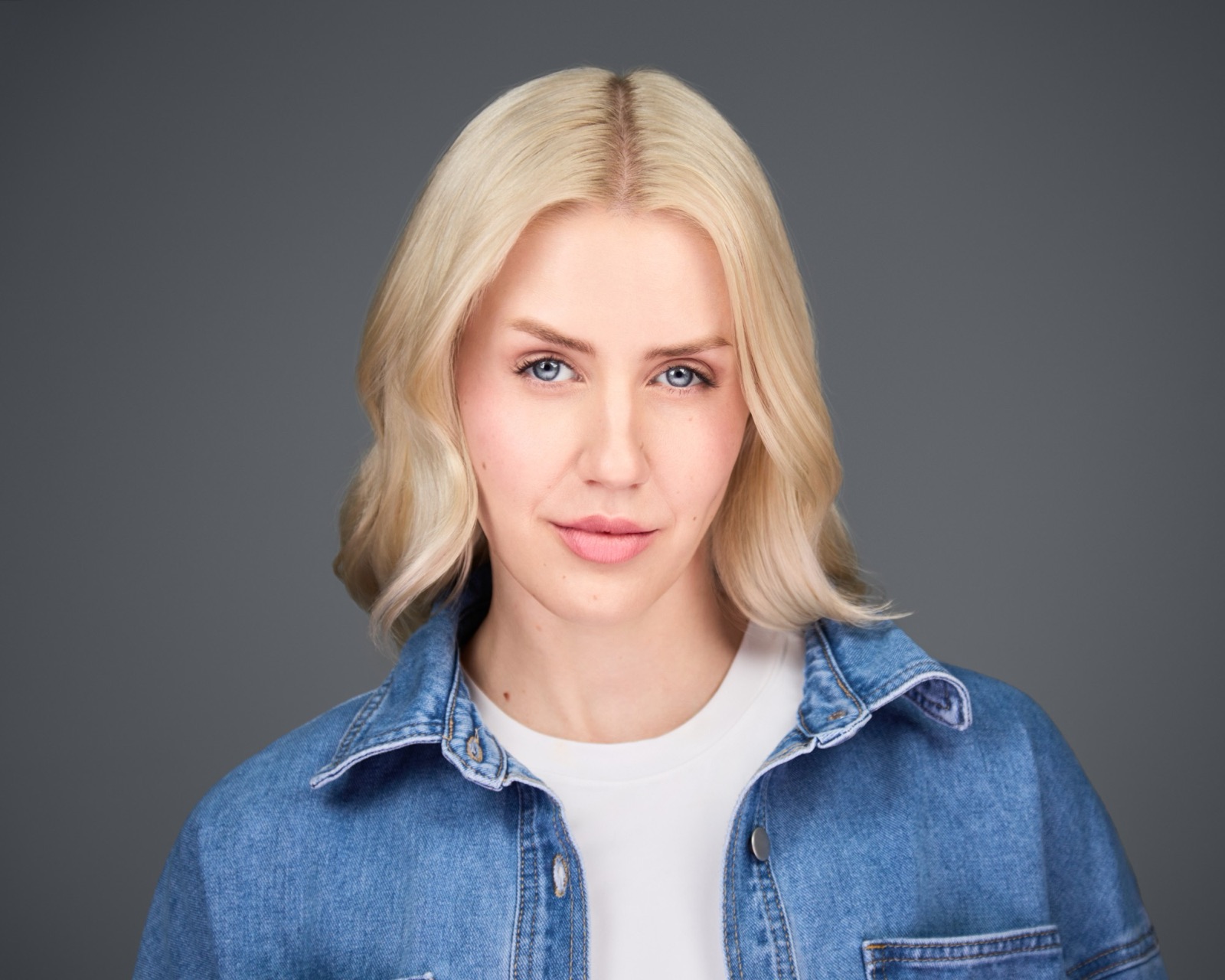 Ida Angelma in a denim jacket over a white tee