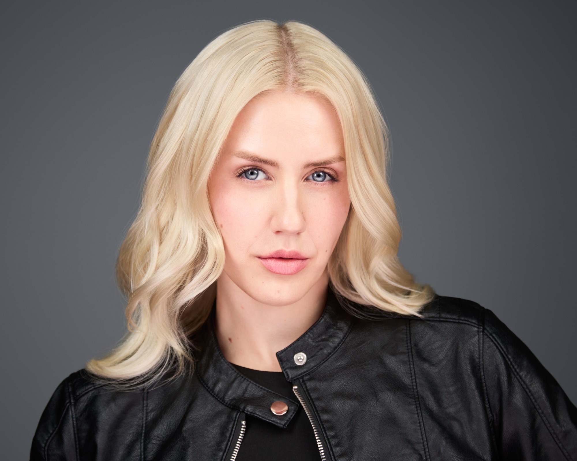 Ida Angelma in a black leather jacket